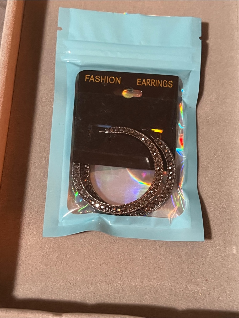 Black Rhinestone Hoop Earrings - Picture 2 of 3